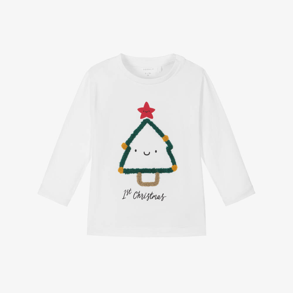 NAME IT-توب بطبعة شجرة الكريسمس قطن لون أبيض للأطفال | Childrensalon Outlet