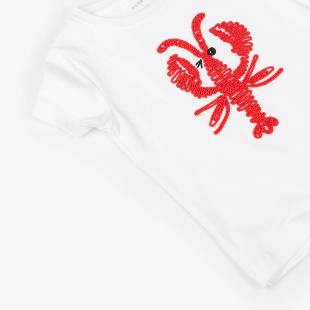 NAME IT-Boys White Lobster Embroidered Tee | Childrensalon Outlet