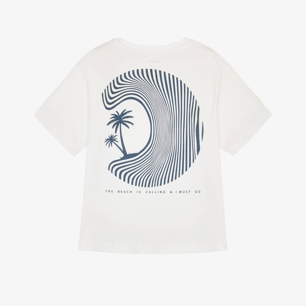NAME IT-Boys White Organic Cotton T-Shirt with Beach Print | Childrensalon Outlet