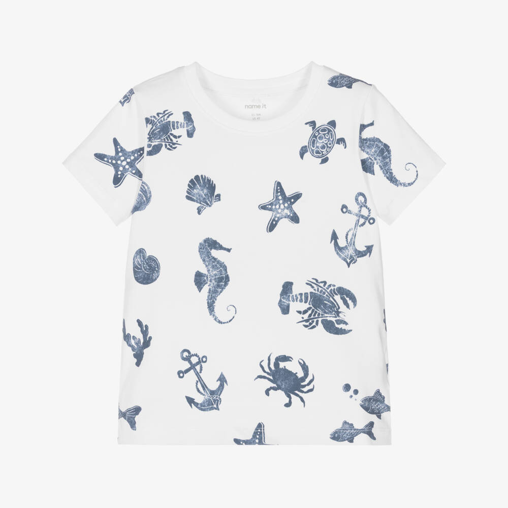 NAME IT-Boys White T-Shirt with Nautical Print | Childrensalon Outlet