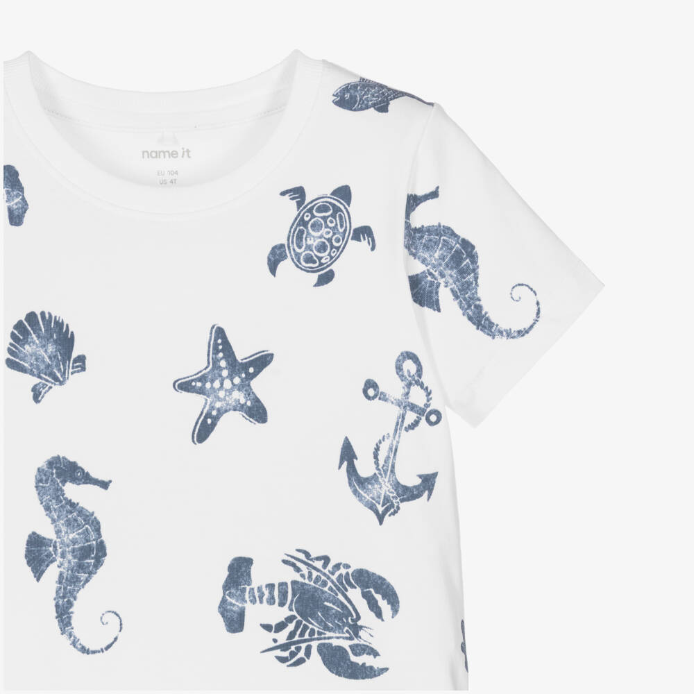 NAME IT-Boys White T-Shirt with Nautical Print | Childrensalon Outlet