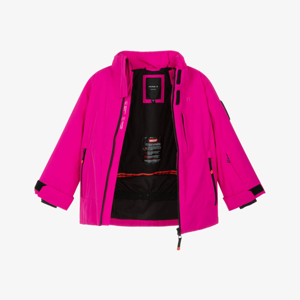 NAME IT-Bright Pink Technical Ski Jacket with Removable Hood | Childrensalon Outlet