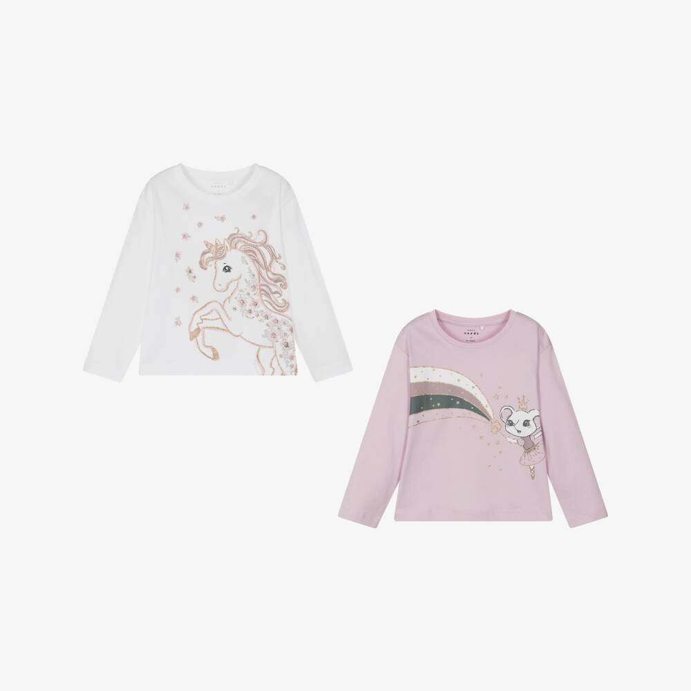 NAME IT-Girls 2-Pack Pink & White Tees | Childrensalon Outlet