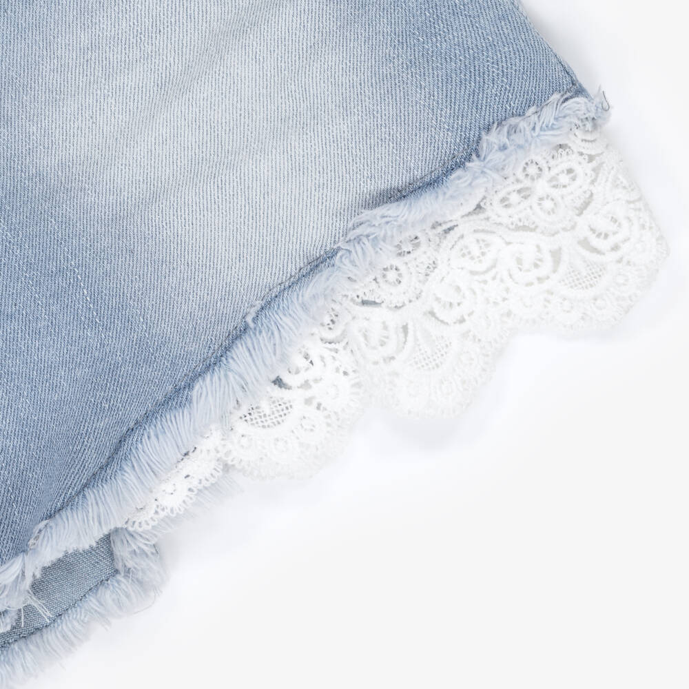 NAME IT-Girls Azure Lace-Trimmed Denim Shorts | Childrensalon Outlet