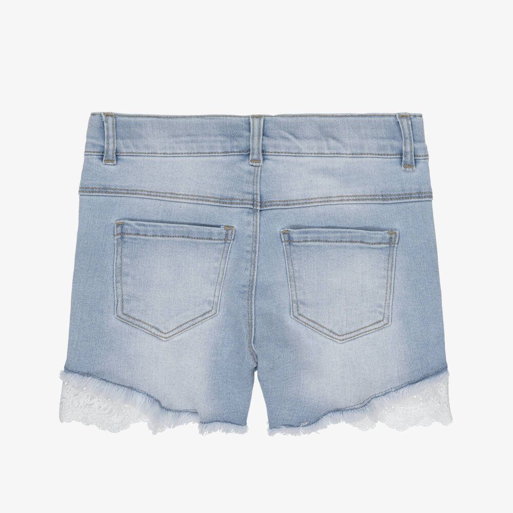 NAME IT-Girls Azure Lace-Trimmed Denim Shorts | Childrensalon Outlet