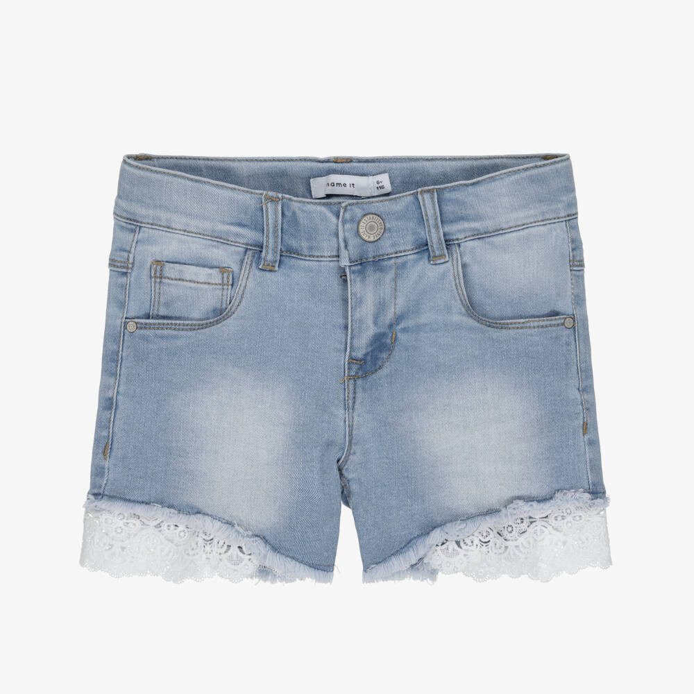 NAME IT-Girls Azure Lace-Trimmed Denim Shorts | Childrensalon Outlet