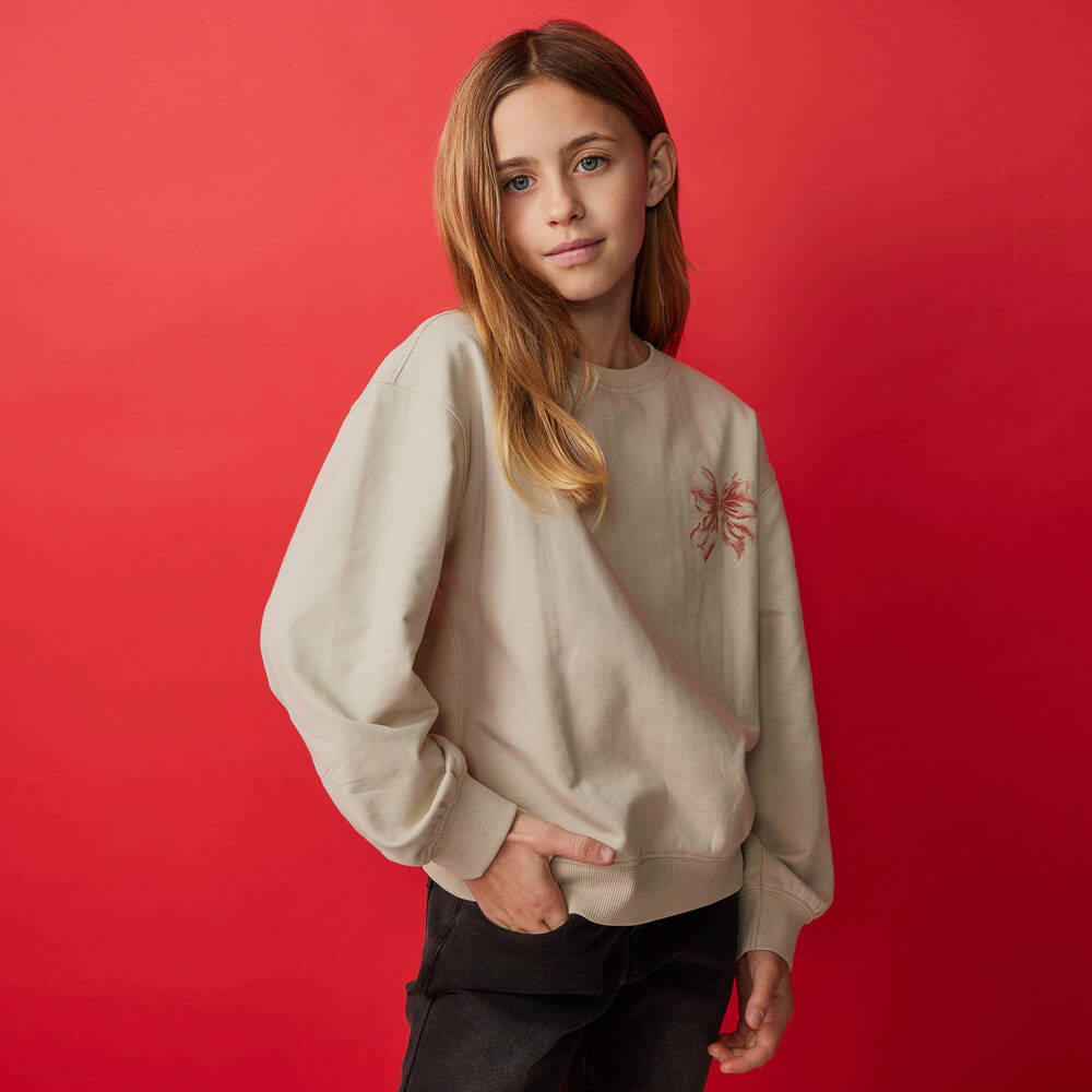NAME IT-Girls Beige Cotton Festive Print Sweatshirt | Childrensalon Outlet