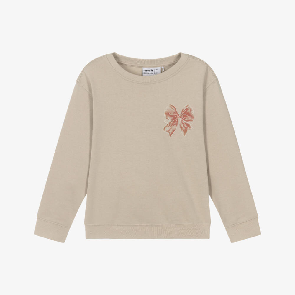 NAME IT-Girls Beige Cotton Festive Print Sweatshirt | Childrensalon Outlet