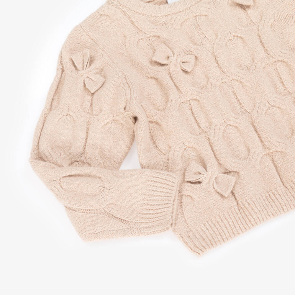NAME IT-Girls Beige Knitted Sweater with Bows | Childrensalon Outlet