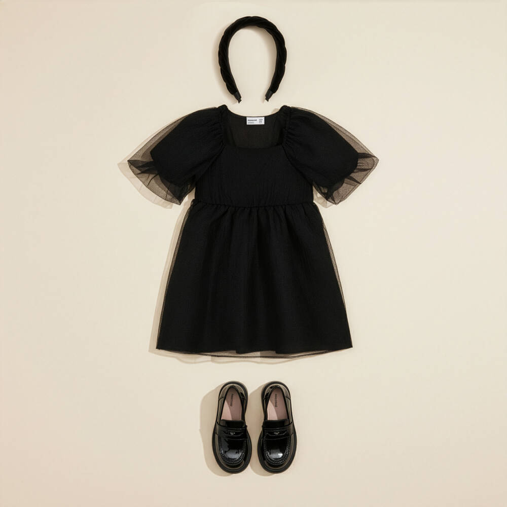 NAME IT-Girls Black Crinkle Mesh Dress | Childrensalon Outlet