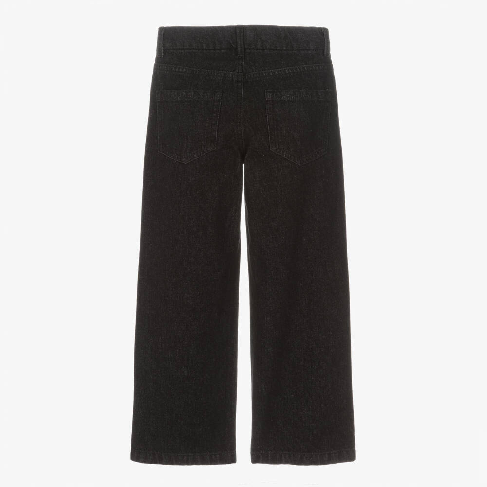 NAME IT-Girls Black Denim Wide Leg Jeans with Diamanté Bows | Childrensalon Outlet