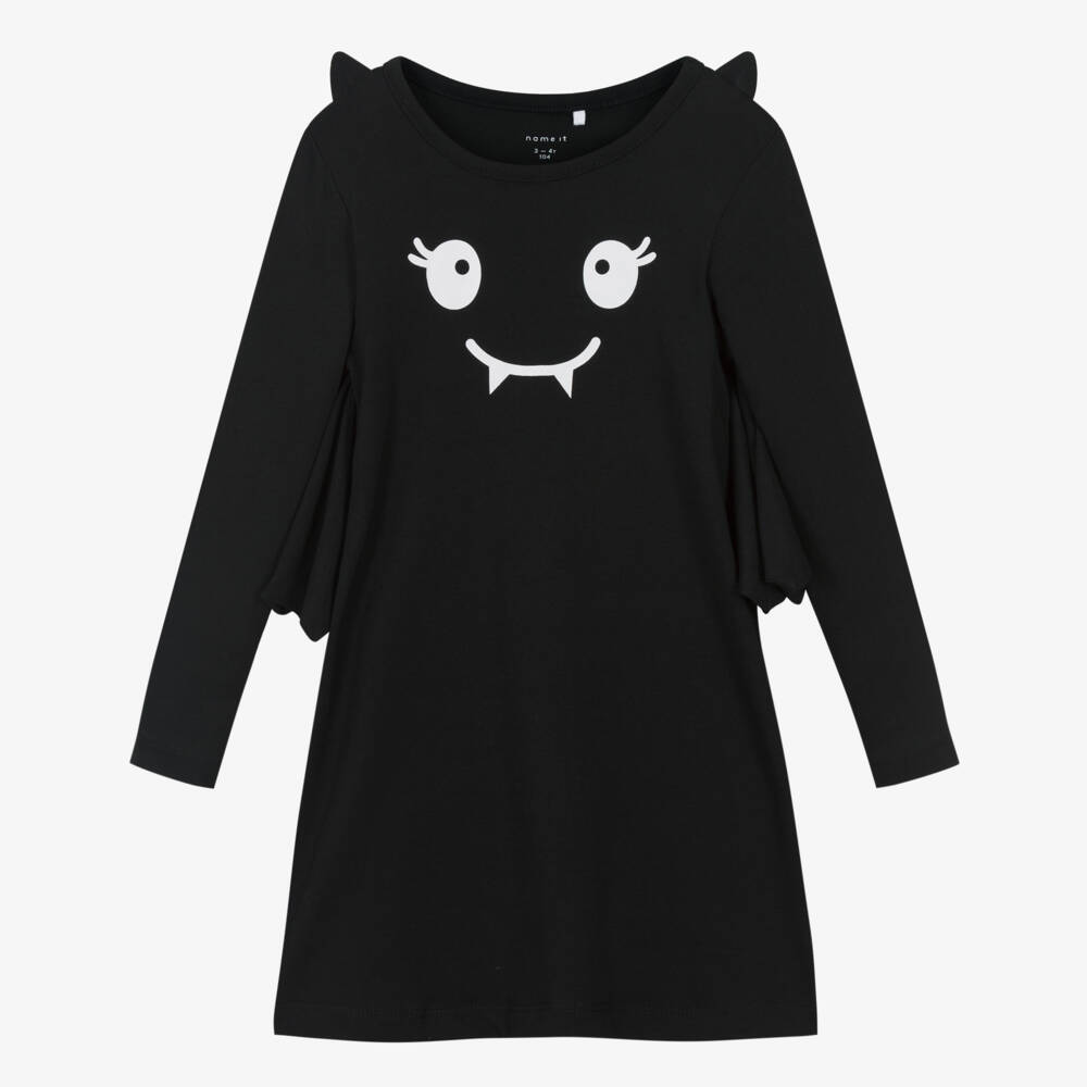 NAME IT-Girls Black Organic Cotton Bat Wing Dress | Childrensalon Outlet
