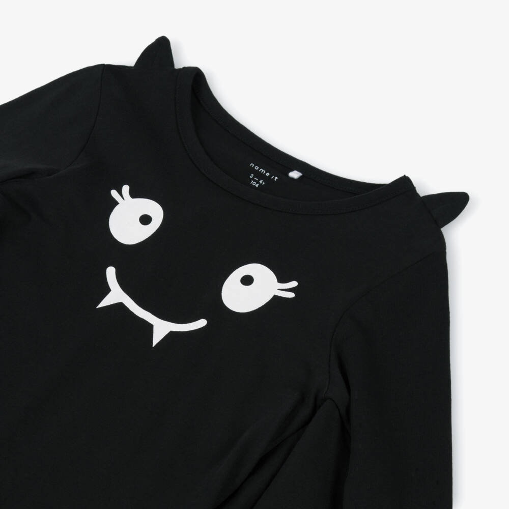 NAME IT-Girls Black Organic Cotton Bat Wing Dress | Childrensalon Outlet