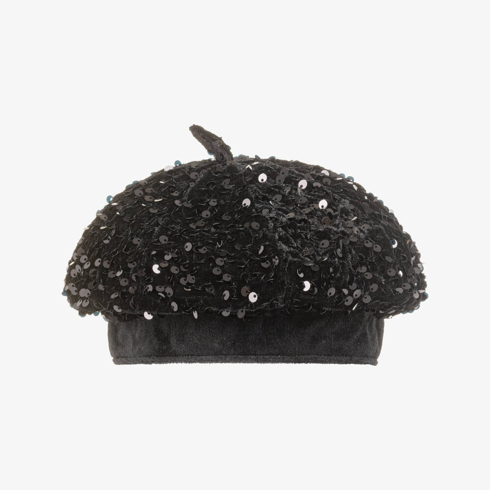 NAME IT-Girls Black Sequined Velour Beret | Childrensalon Outlet