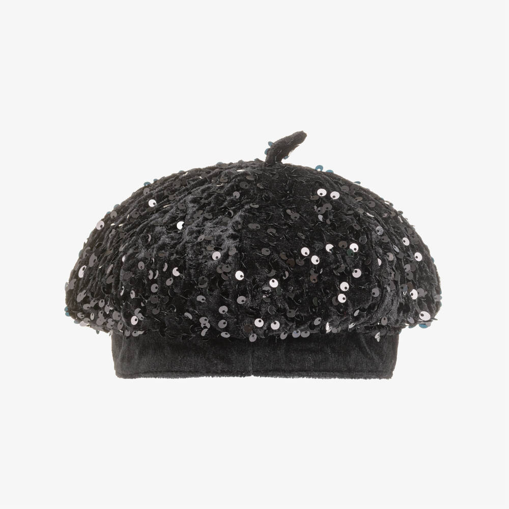 NAME IT-Girls Black Sequined Velour Beret | Childrensalon Outlet