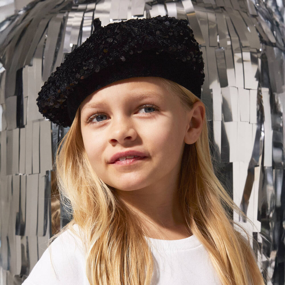 NAME IT-Girls Black Sequined Velour Beret | Childrensalon Outlet