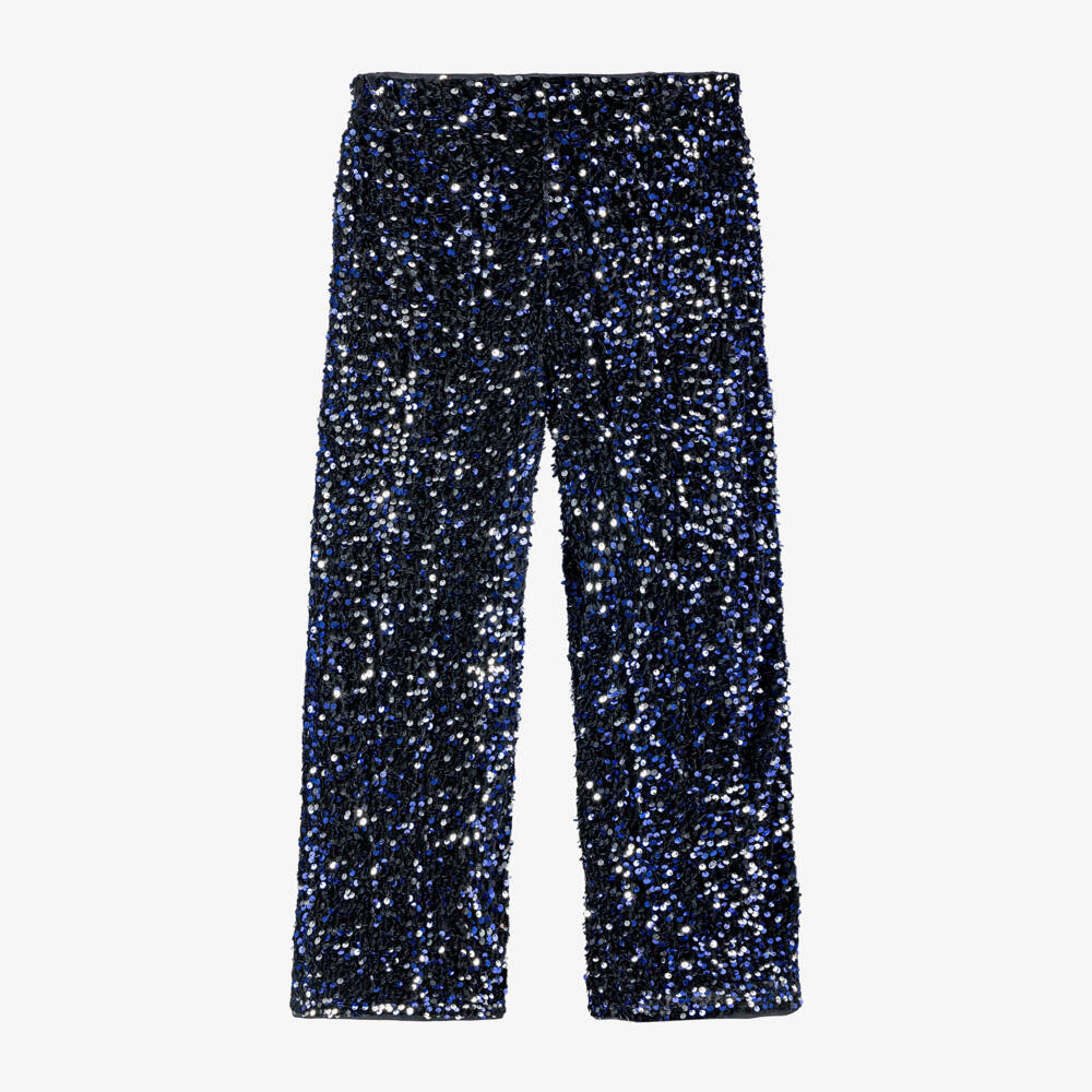 NAME IT-بنطلون مخمل أسود وترتر أزرق للبنات | Childrensalon Outlet