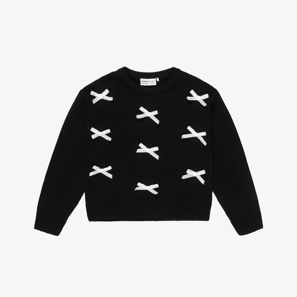 NAME IT-Girls Black & White Velvet Bows Knitted Sweater | Childrensalon Outlet