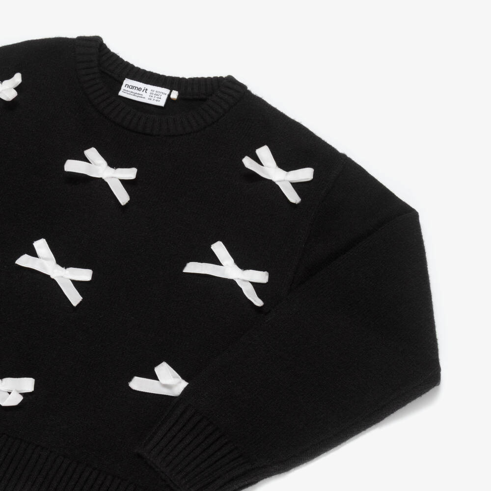 NAME IT-Girls Black & White Velvet Bows Knitted Sweater | Childrensalon Outlet