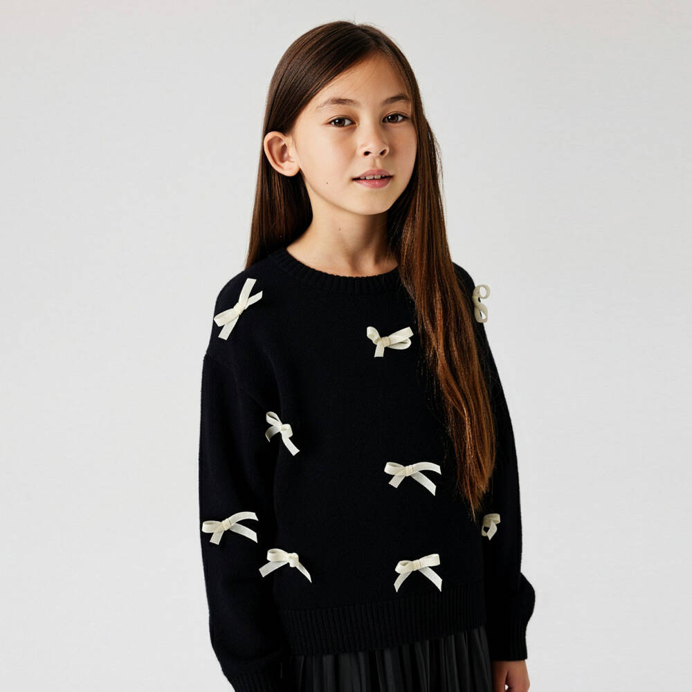 NAME IT-Girls Black & White Velvet Bows Knitted Sweater | Childrensalon Outlet