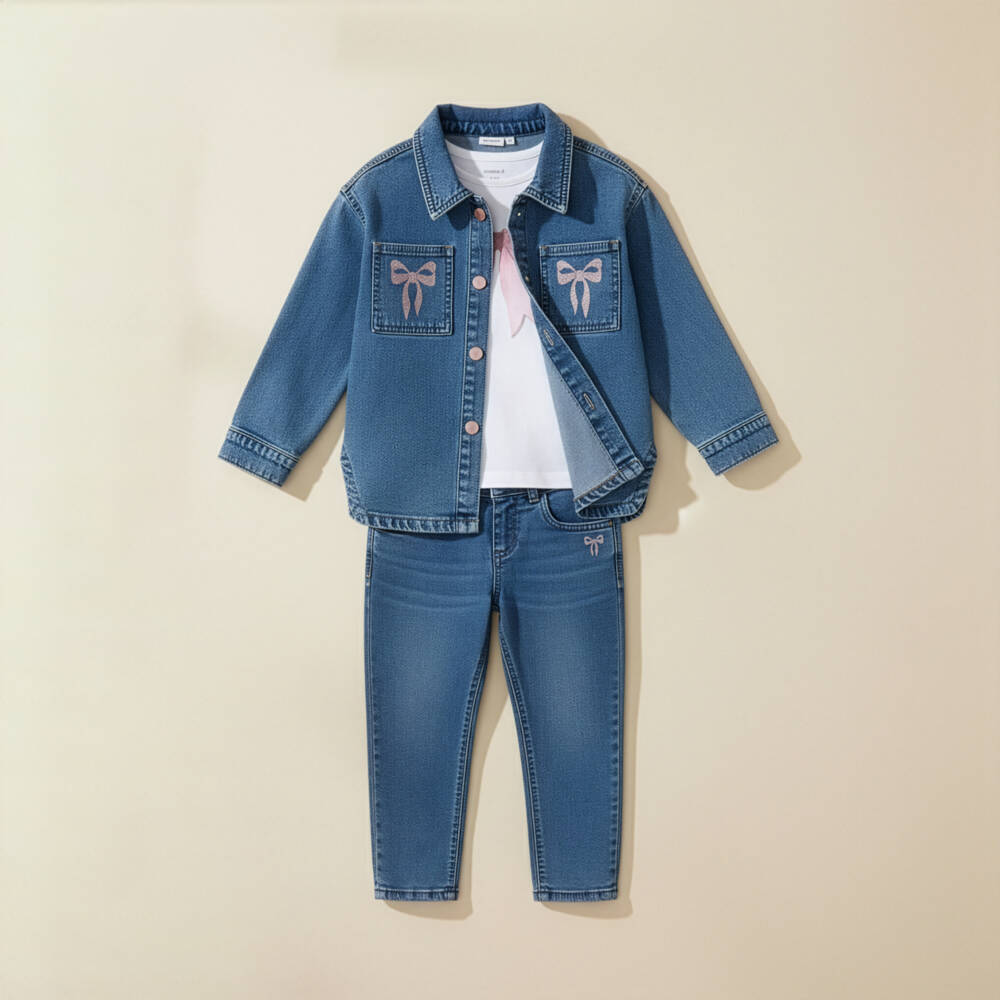 NAME IT-Girls Blue Denim Embroidered Shirt | Childrensalon Outlet