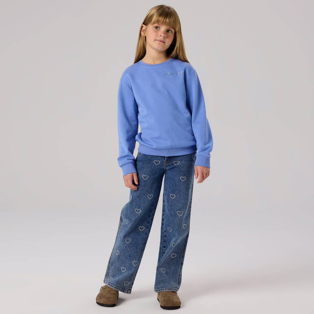 NAME IT-Girls Blue Denim Jeans with Diamanté Hearts | Childrensalon Outlet