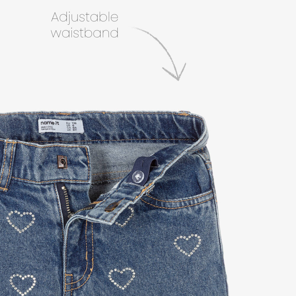 NAME IT-Girls Blue Denim Jeans with Diamanté Hearts | Childrensalon Outlet