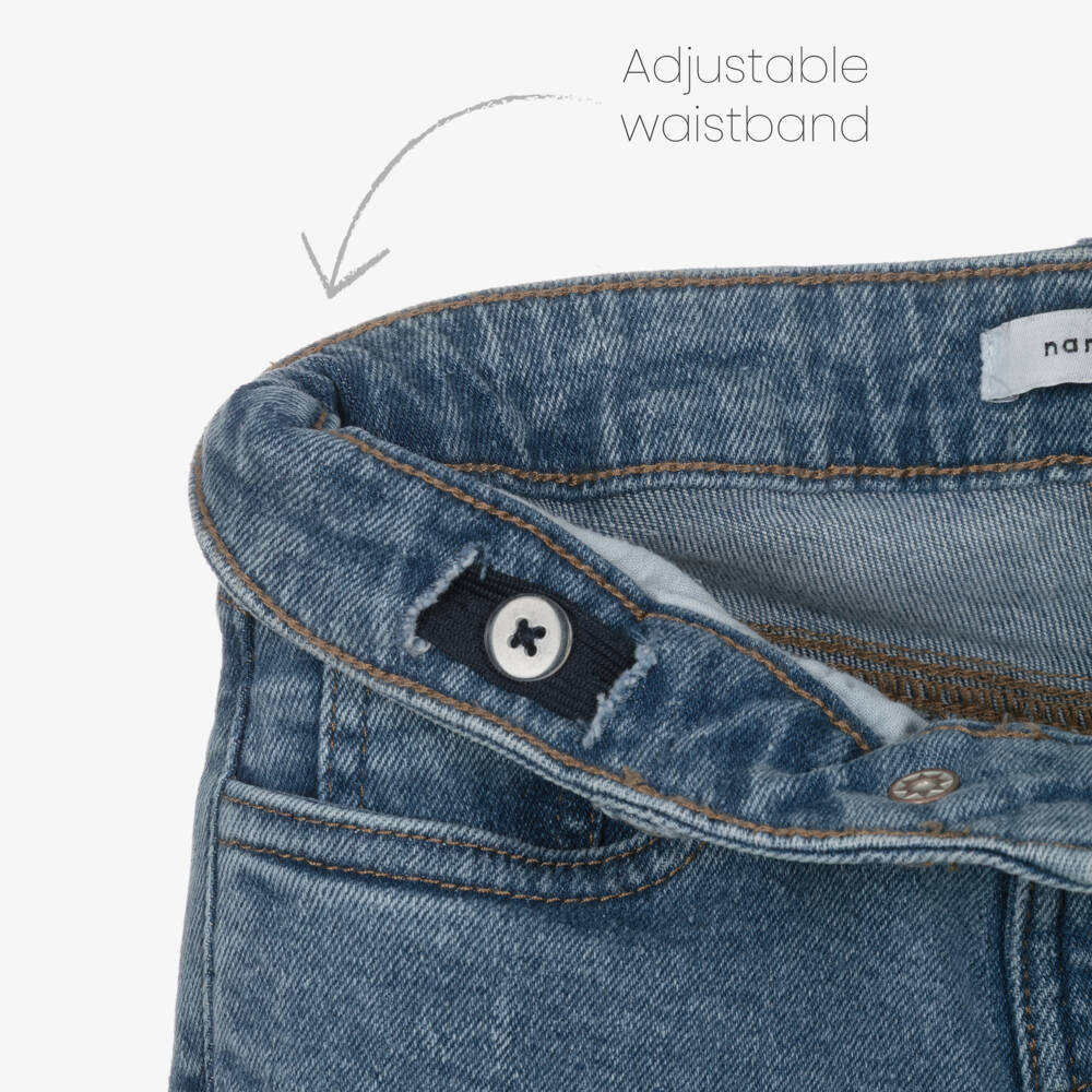 NAME IT-Girls Blue Denim Jeans with Embroidered Pink Bows | Childrensalon Outlet