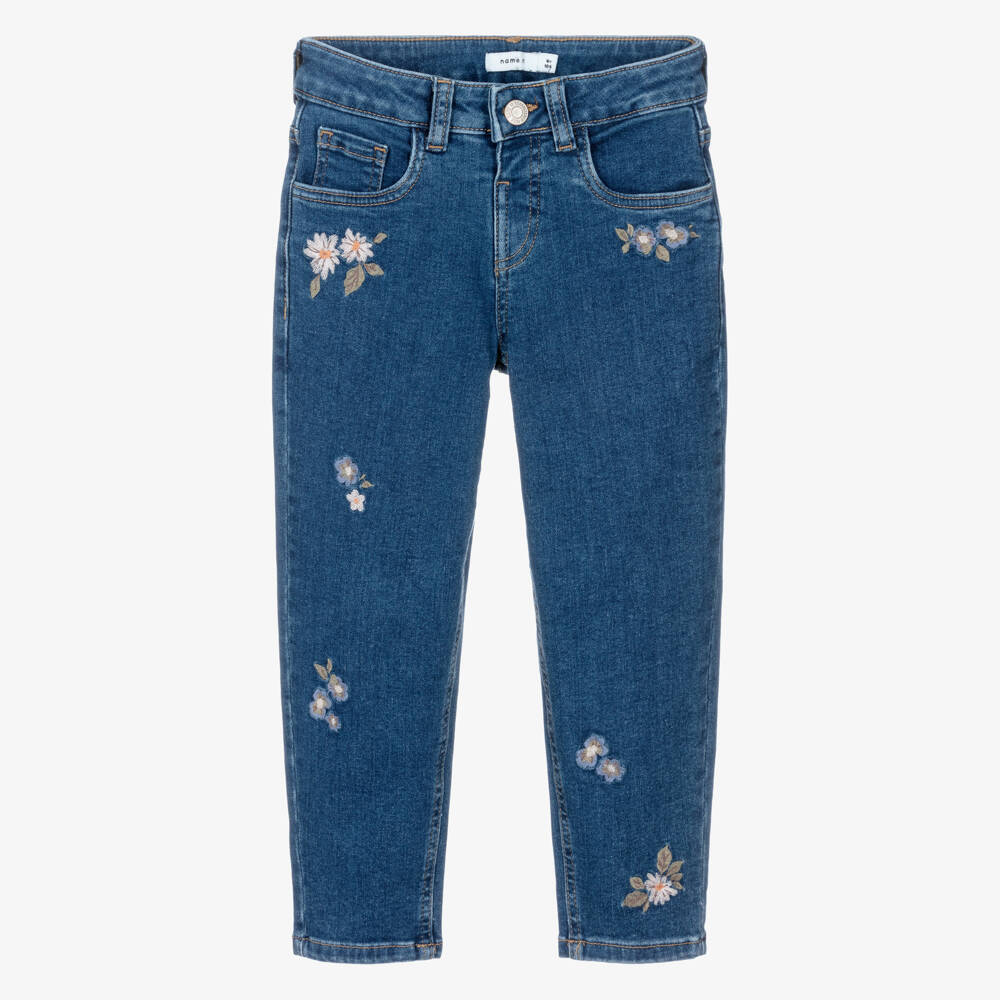 NAME IT-Girls Blue Denim Jeans with Floral Embroidery | Childrensalon Outlet