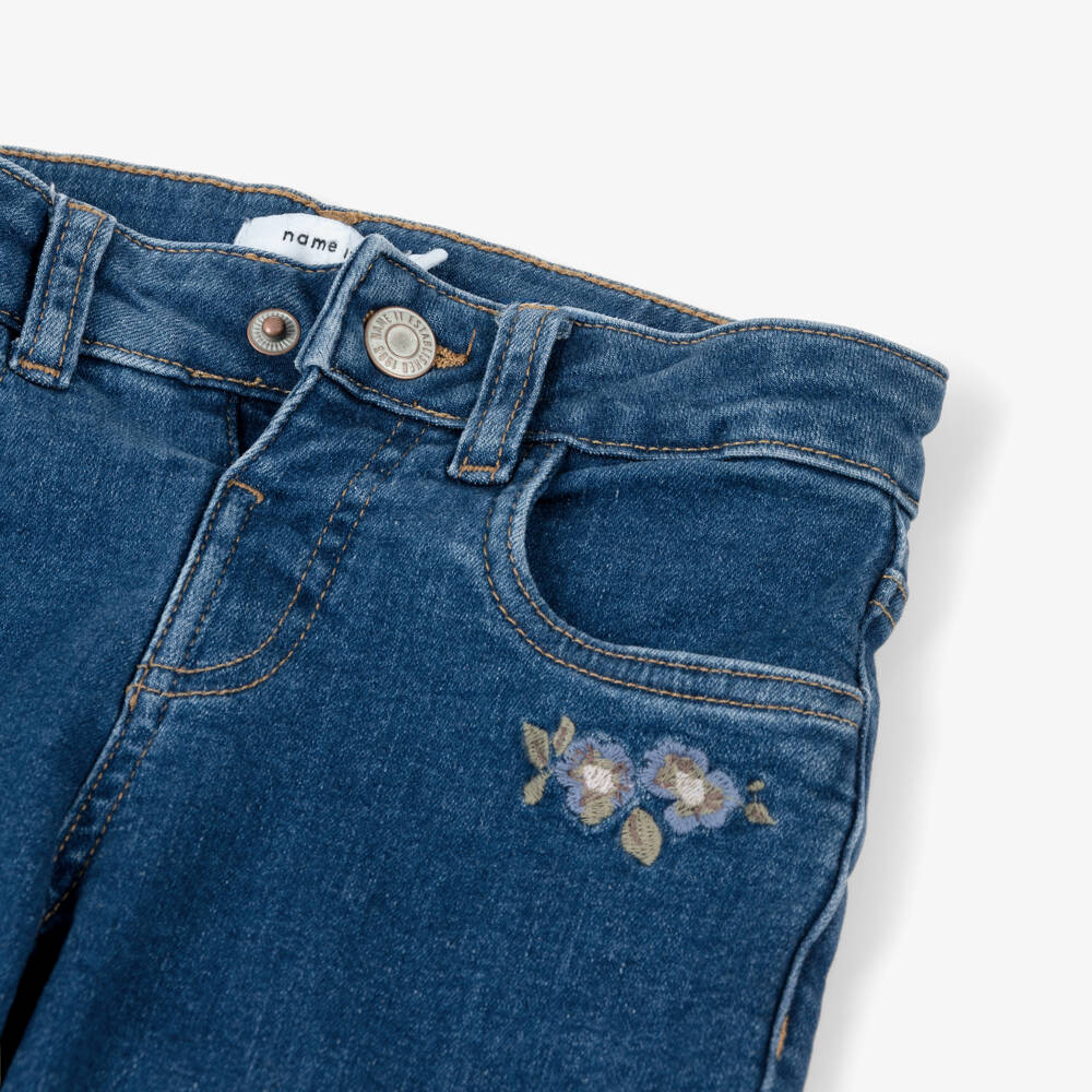 NAME IT-Girls Blue Denim Jeans with Floral Embroidery | Childrensalon Outlet
