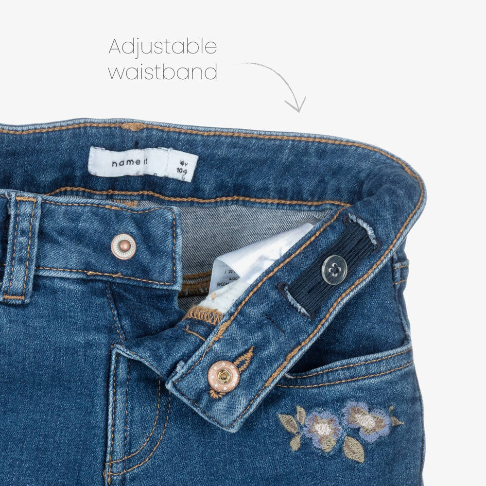 NAME IT-Girls Blue Denim Jeans with Floral Embroidery | Childrensalon Outlet