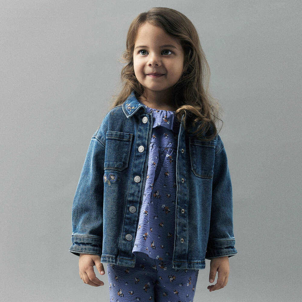 NAME IT-Girls Blue Denim Shacket with Embroidered Flowers | Childrensalon Outlet