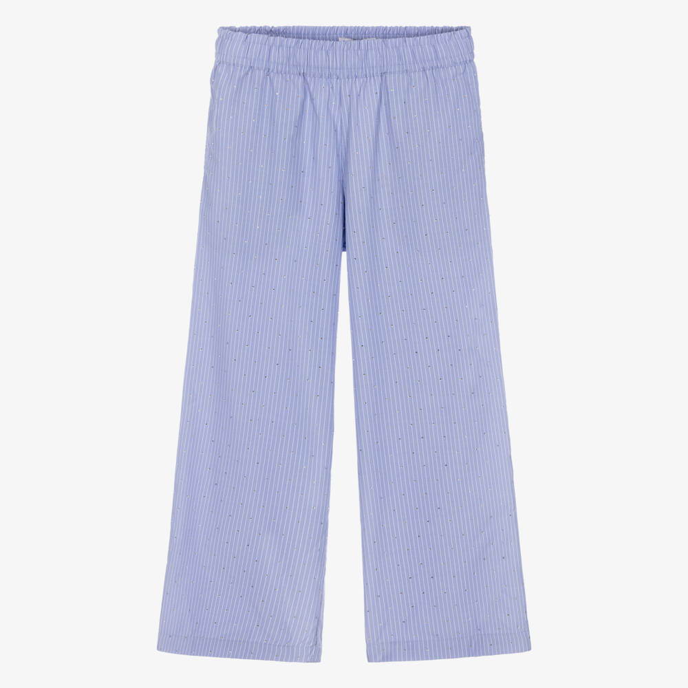 NAME IT-Girls Blue Pinstripe Diamanté Trousers | Childrensalon Outlet