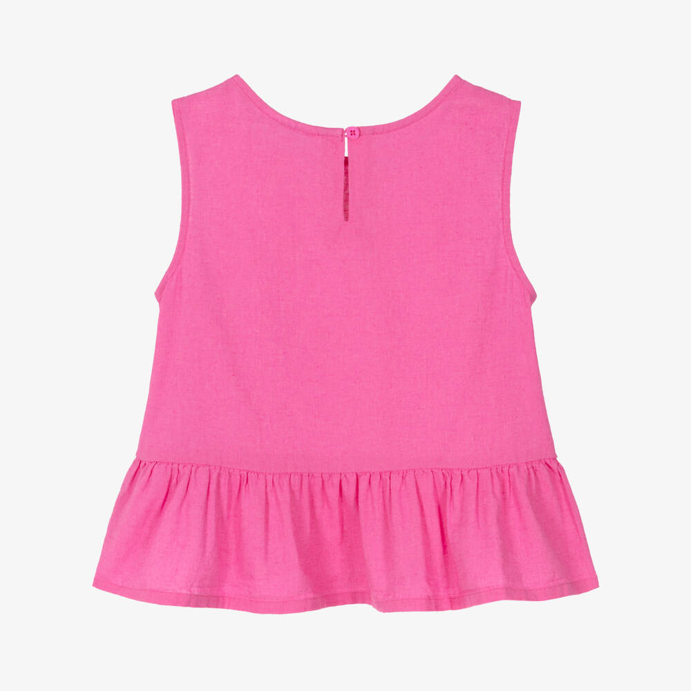 NAME IT-Girls Bright Pink Cotton & Linen Blouse | Childrensalon Outlet