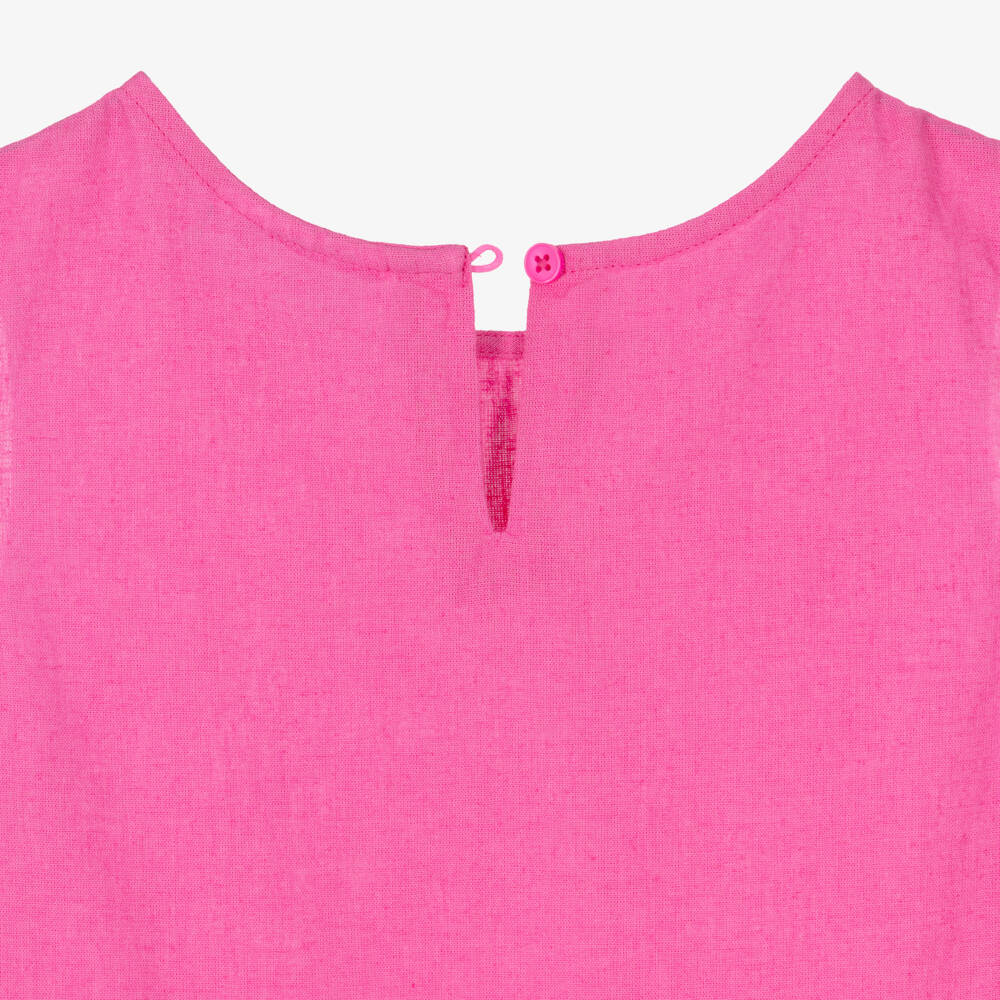 NAME IT-Girls Bright Pink Cotton & Linen Blouse | Childrensalon Outlet