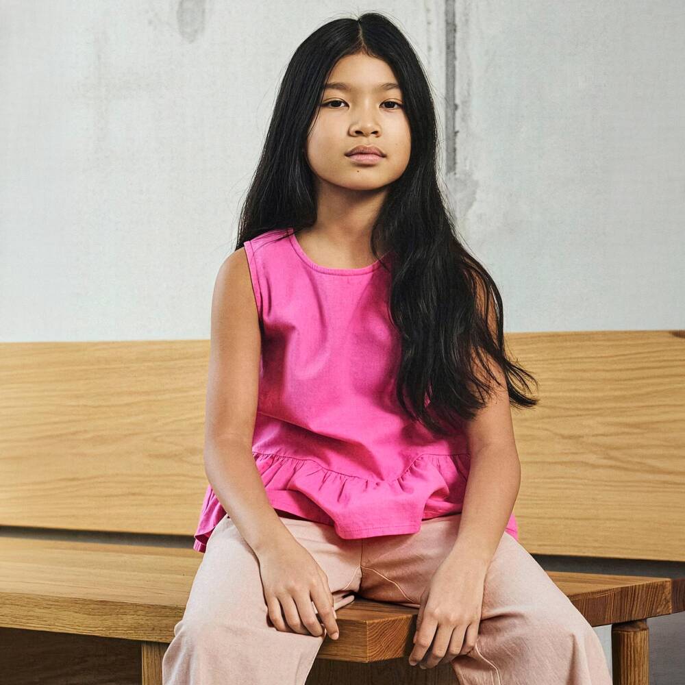 NAME IT-Girls Bright Pink Cotton & Linen Blouse | Childrensalon Outlet