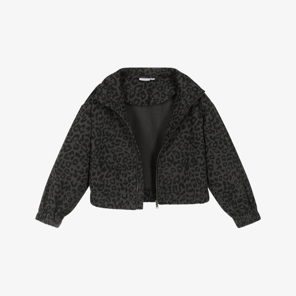 NAME IT-Girls Brown & Black Animal Print Denim Jacket | Childrensalon Outlet