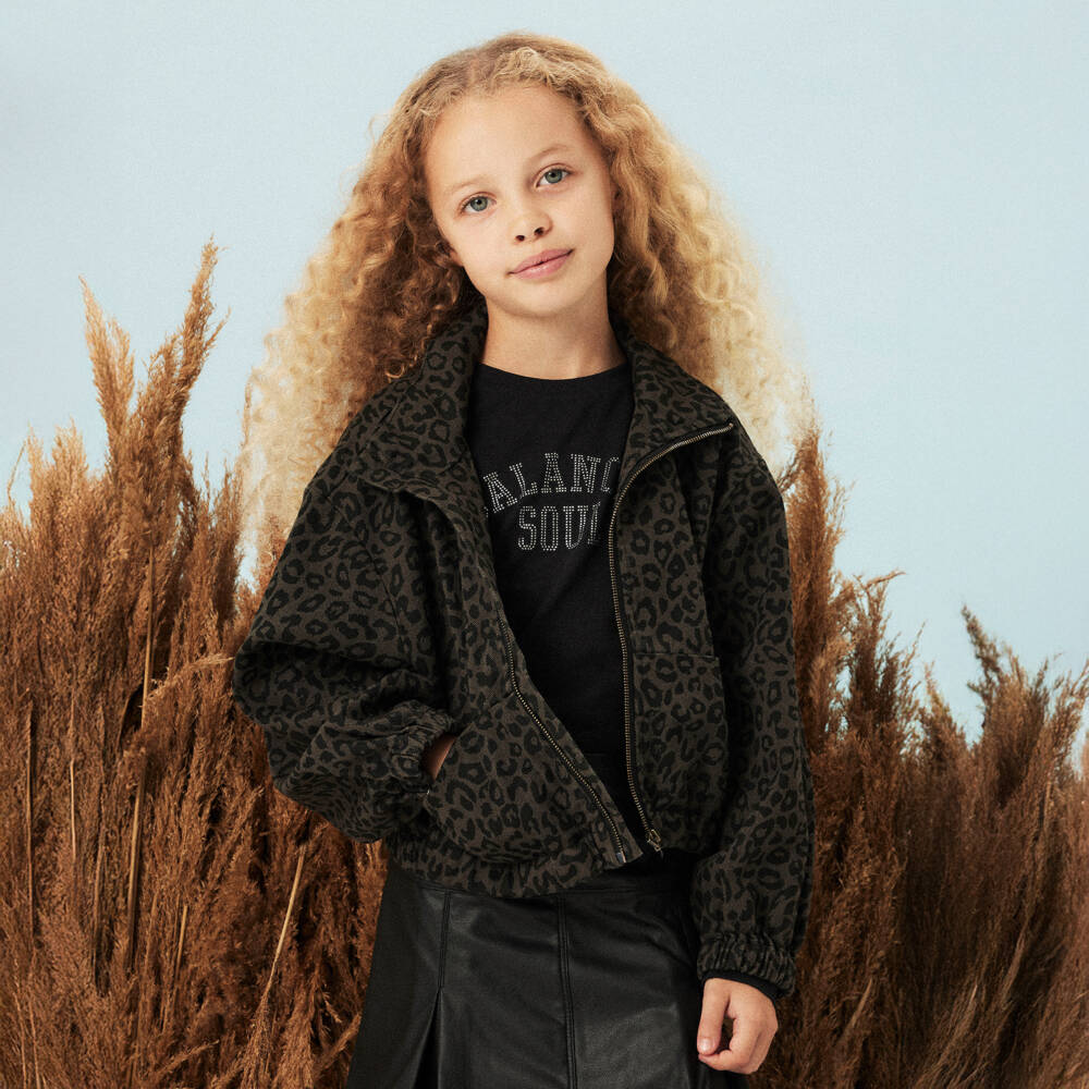 NAME IT-Girls Brown & Black Animal Print Denim Jacket | Childrensalon Outlet