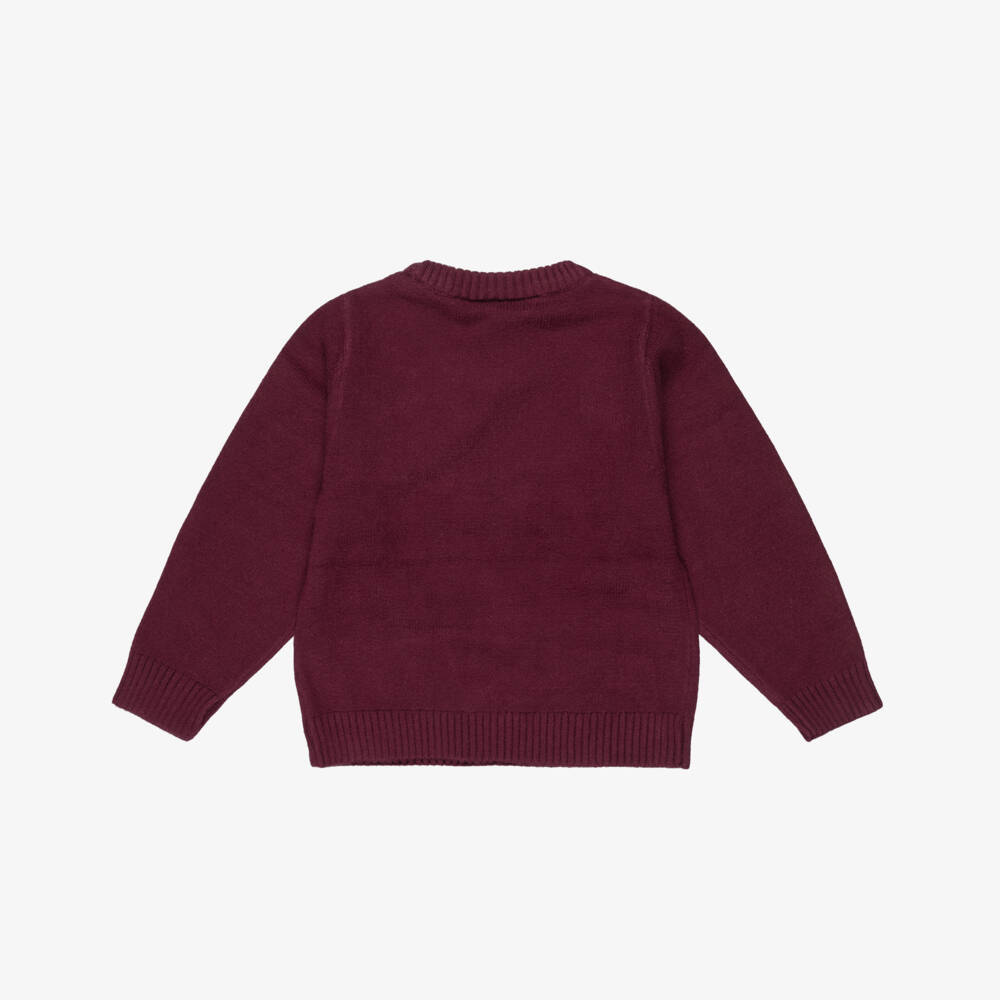 NAME IT-Girls Burgundy Red Knitted Sweater with Pink Velvet Bows | Childrensalon Outlet
