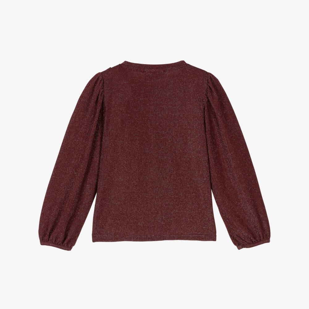 NAME IT-Girls Burgundy Red Lurex Jersey Top with Bow | Childrensalon Outlet