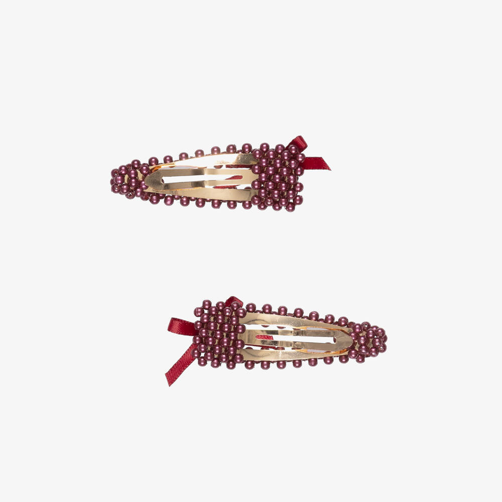 NAME IT-Girls Burgundy Red Pearl Bead Hair Clips (2 Pack) | Childrensalon Outlet