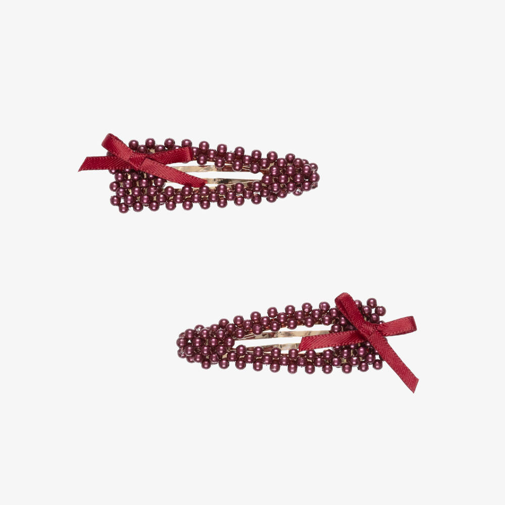 NAME IT-Girls Burgundy Red Pearl Bead Hair Clips (2 Pack) | Childrensalon Outlet