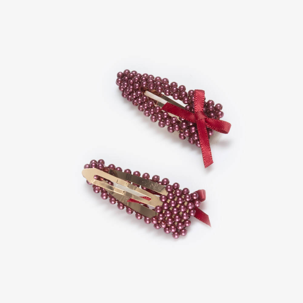 NAME IT-Girls Burgundy Red Pearl Bead Hair Clips (2 Pack) | Childrensalon Outlet