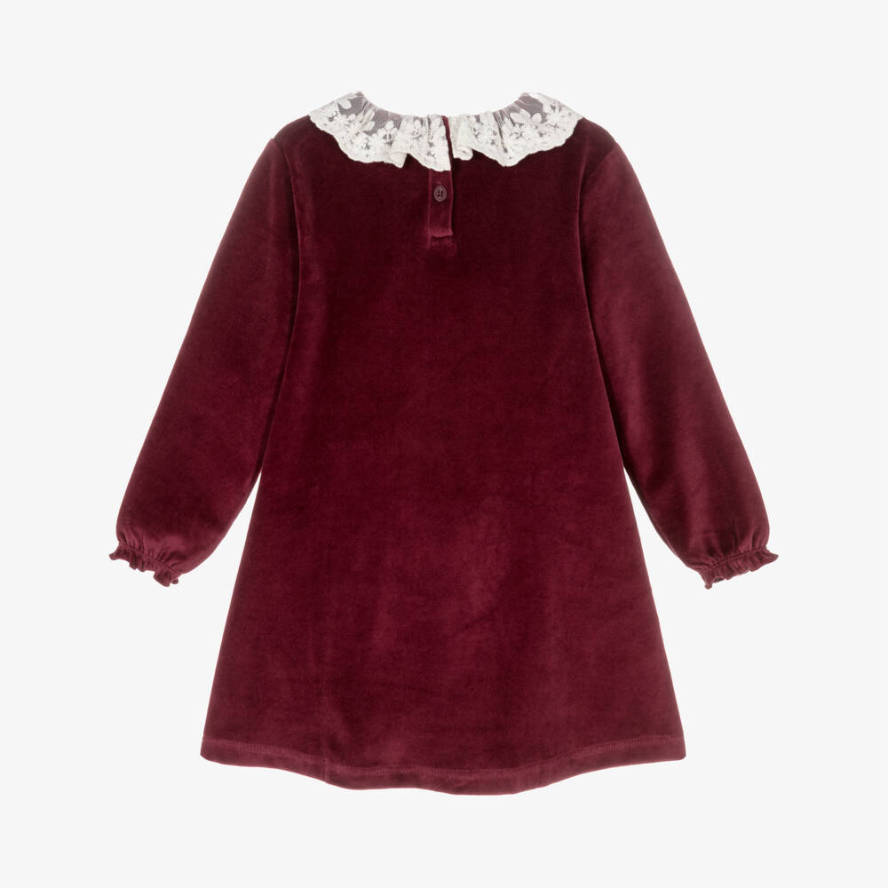 NAME IT-Girls Burgundy Red Velour Dress with Lace Collar | Childrensalon Outlet