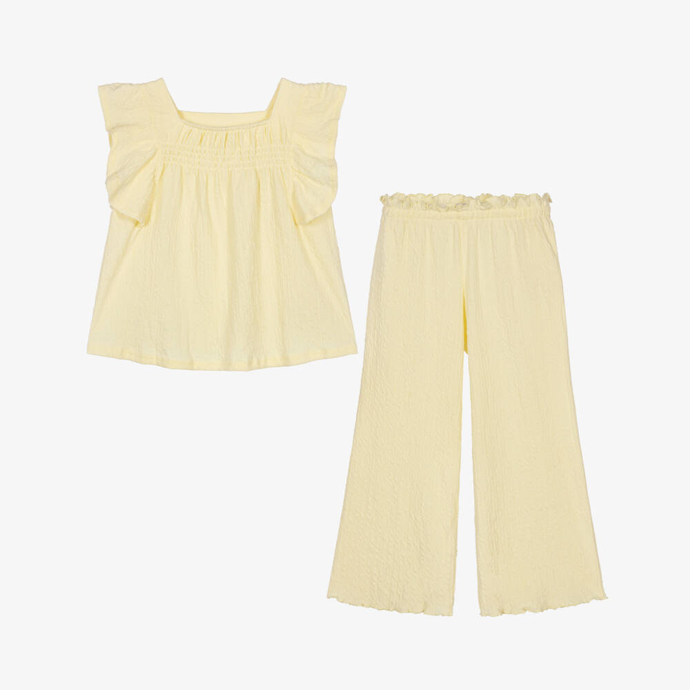 NAME IT-Girls Butter Yellow Textured Jersey Trouser Set | Childrensalon Outlet