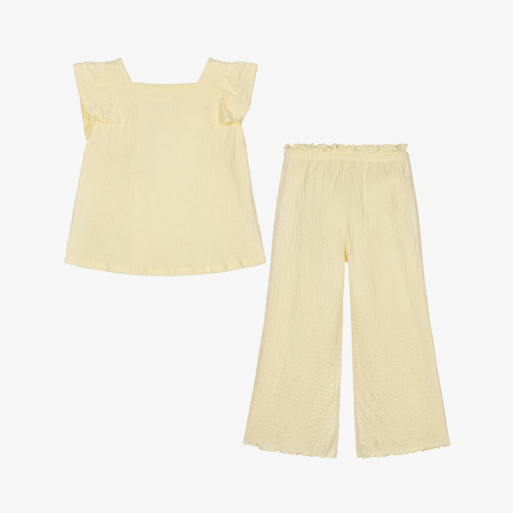 NAME IT-Girls Butter Yellow Textured Jersey Trouser Set | Childrensalon Outlet