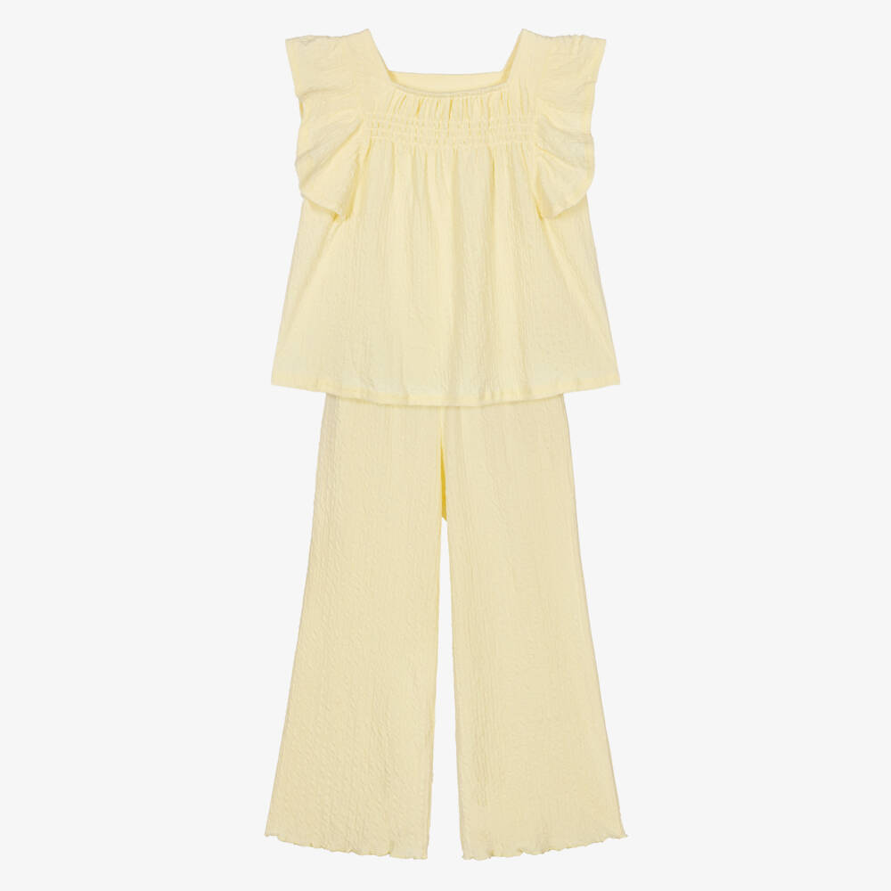 NAME IT-Girls Butter Yellow Textured Jersey Trouser Set | Childrensalon Outlet