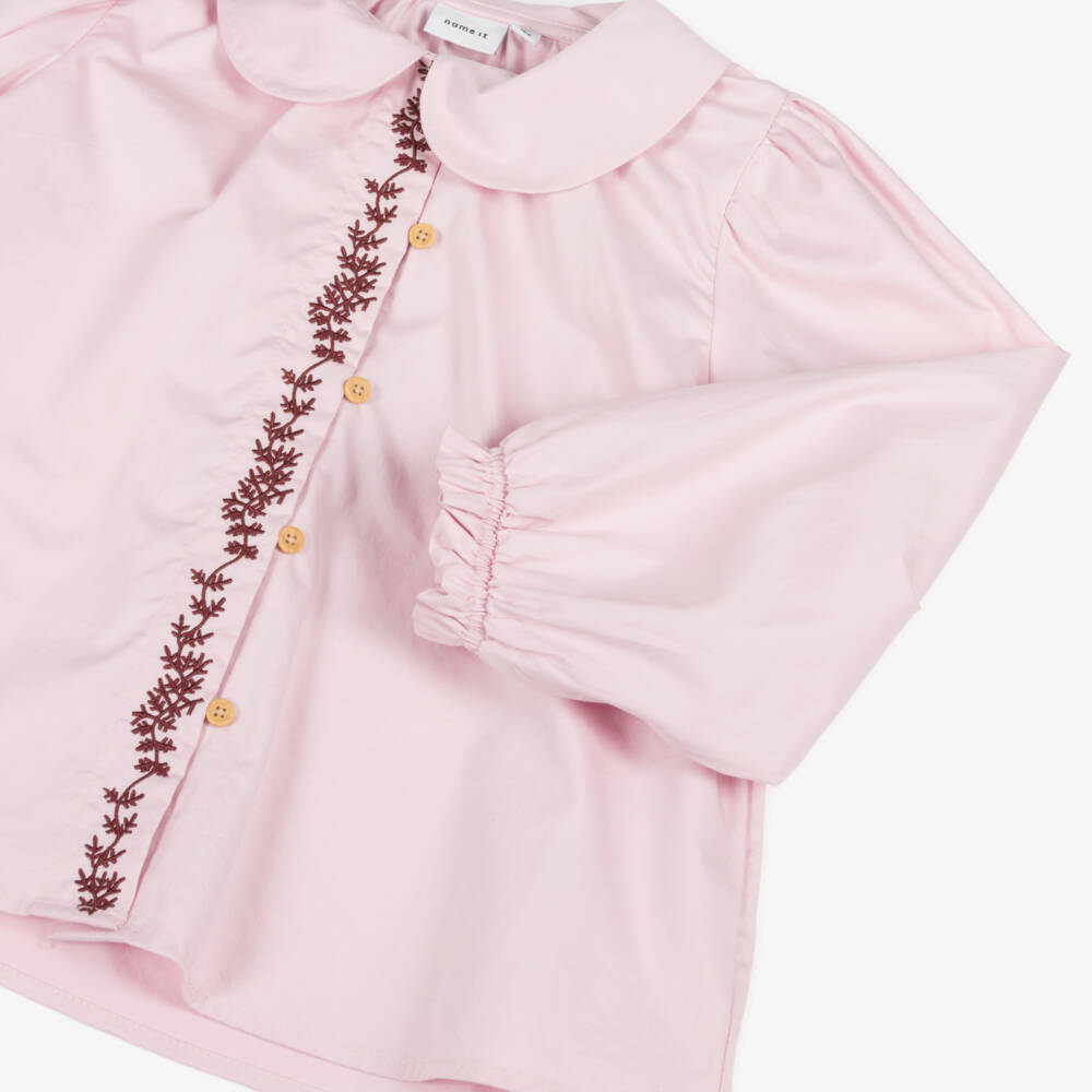 NAME IT-Girls Cotton Pink Embroidered Top | Childrensalon Outlet
