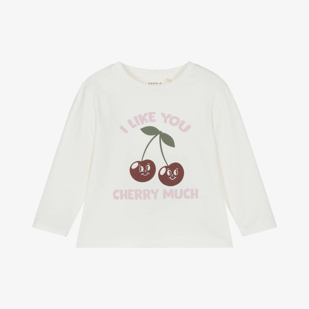 NAME IT-Girls Creamy Slogan Cotton Tee | Childrensalon Outlet