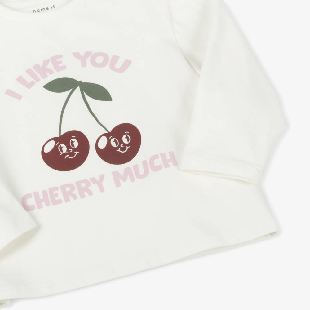 NAME IT-Girls Creamy Slogan Cotton Tee | Childrensalon Outlet